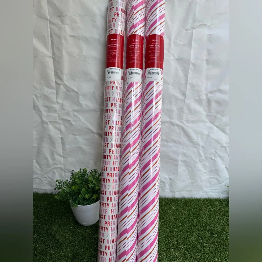 FRINGE heavy weight Christmas Gift Wrap Paper Roll Lot of 3 New candy cane
